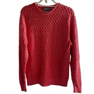 Men’s Talbots Silk Cotton Cable Knit Sweater Sz Medium Salmon Pink Crew Neck